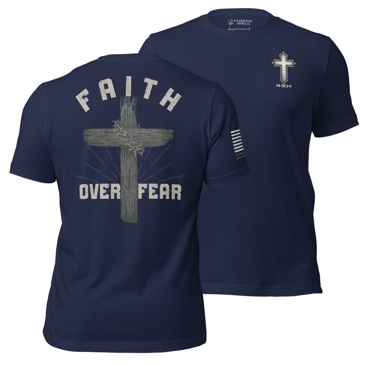 Faith Over Fear Shirt - Christian Message with American Pride. navy
