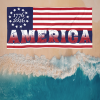 patriotic 1776-2026 American flag beach towel for Fourth of July beach trips