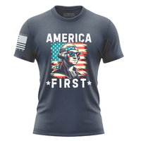 Thumbnail for Women’s America First shirt with patriotic flair. Navy