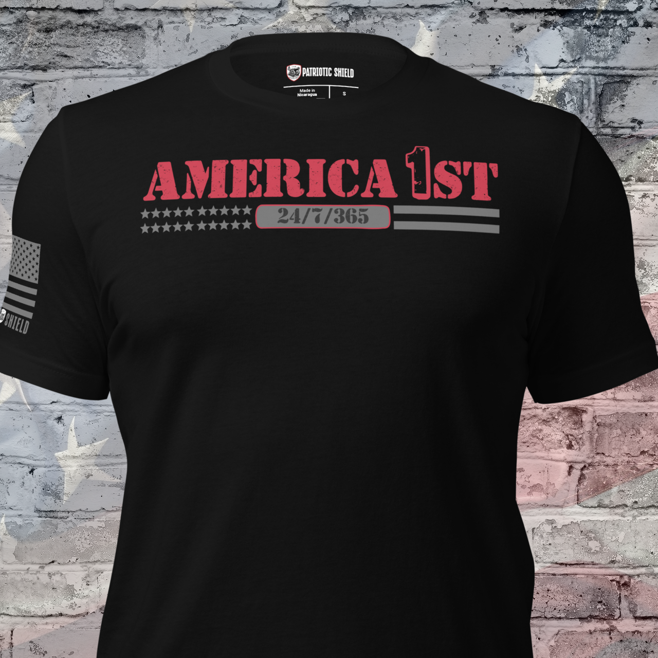 America First T-Shirt Front View – Patriotic Shirt for Men