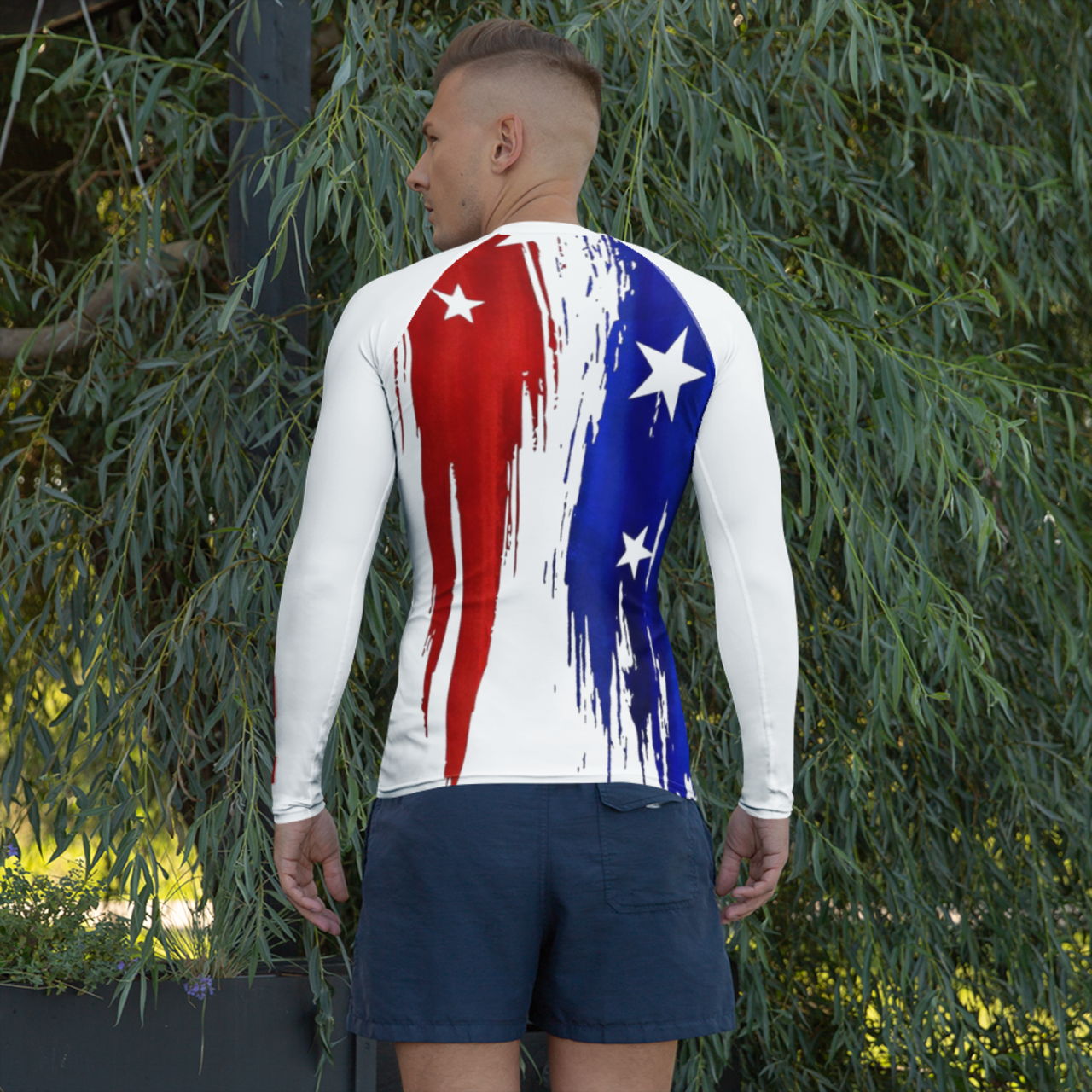 American flag rash guard long sleeve patriotic swim shirt for beach and surfing