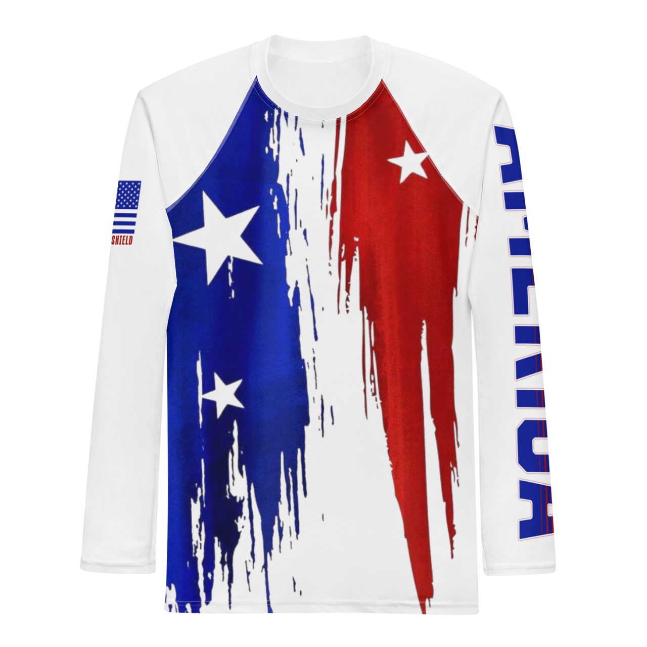 patriotic swim shirt with America sleeve design for beach vacations