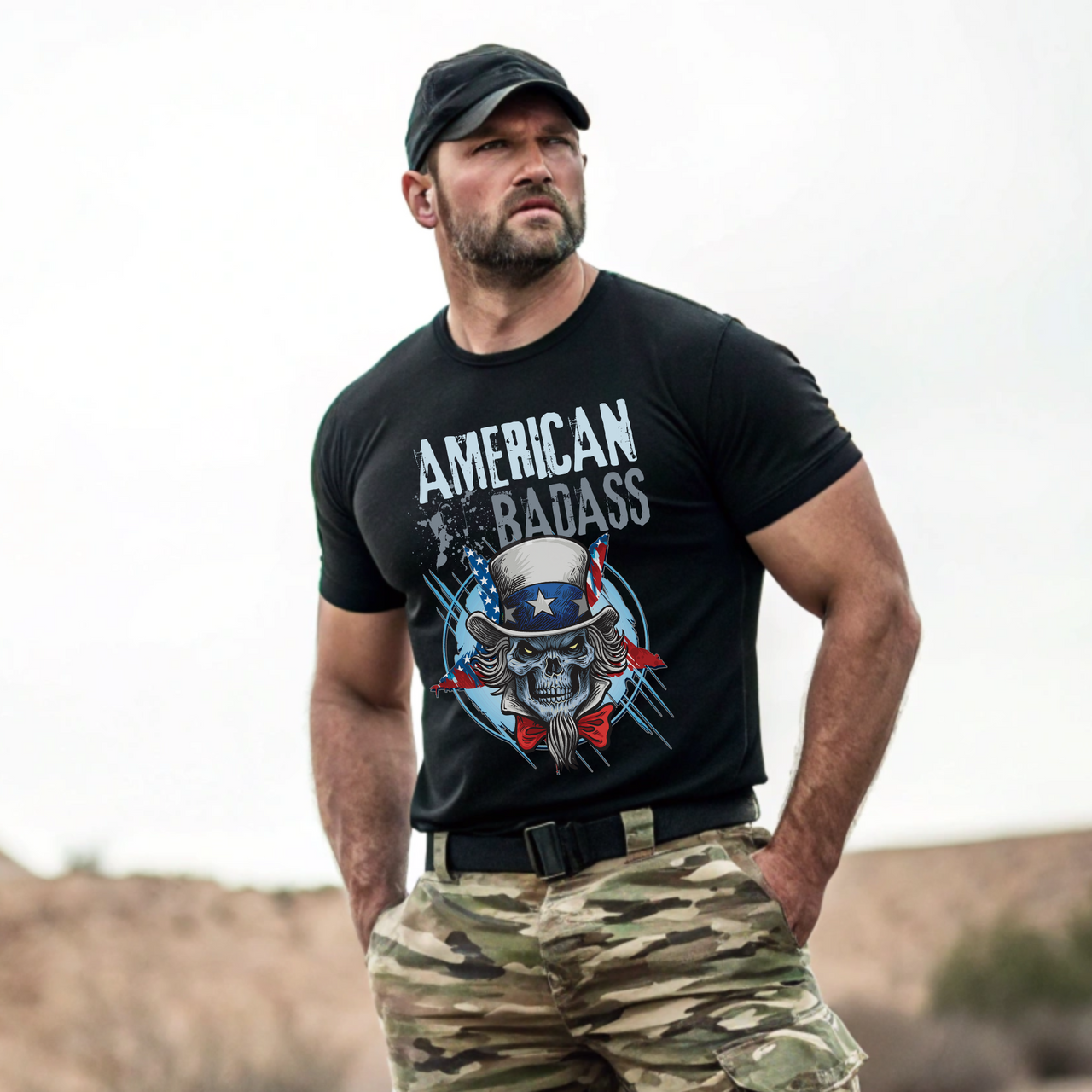 Unapologetically patriotic American Badass T-Shirt for modern warriors.