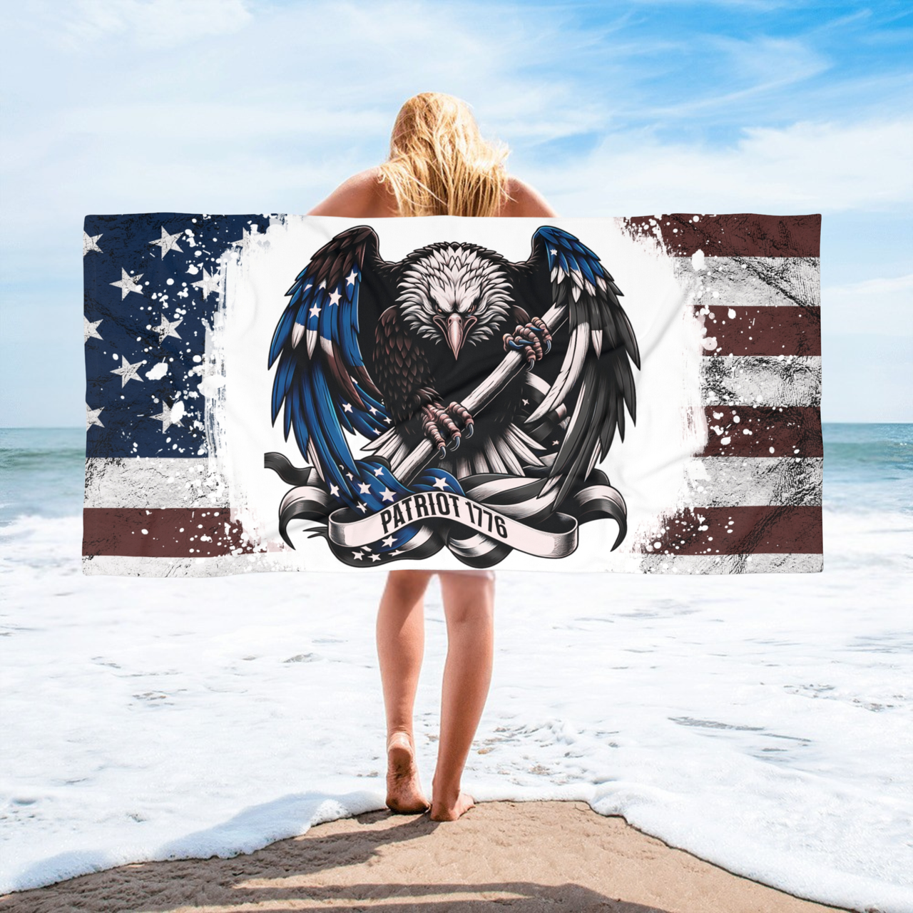oversized 30x60 American eagle beach towel for patriotic beach and pool days