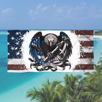 American eagle patriotic beach towel with bald eagle and distressed American flag design