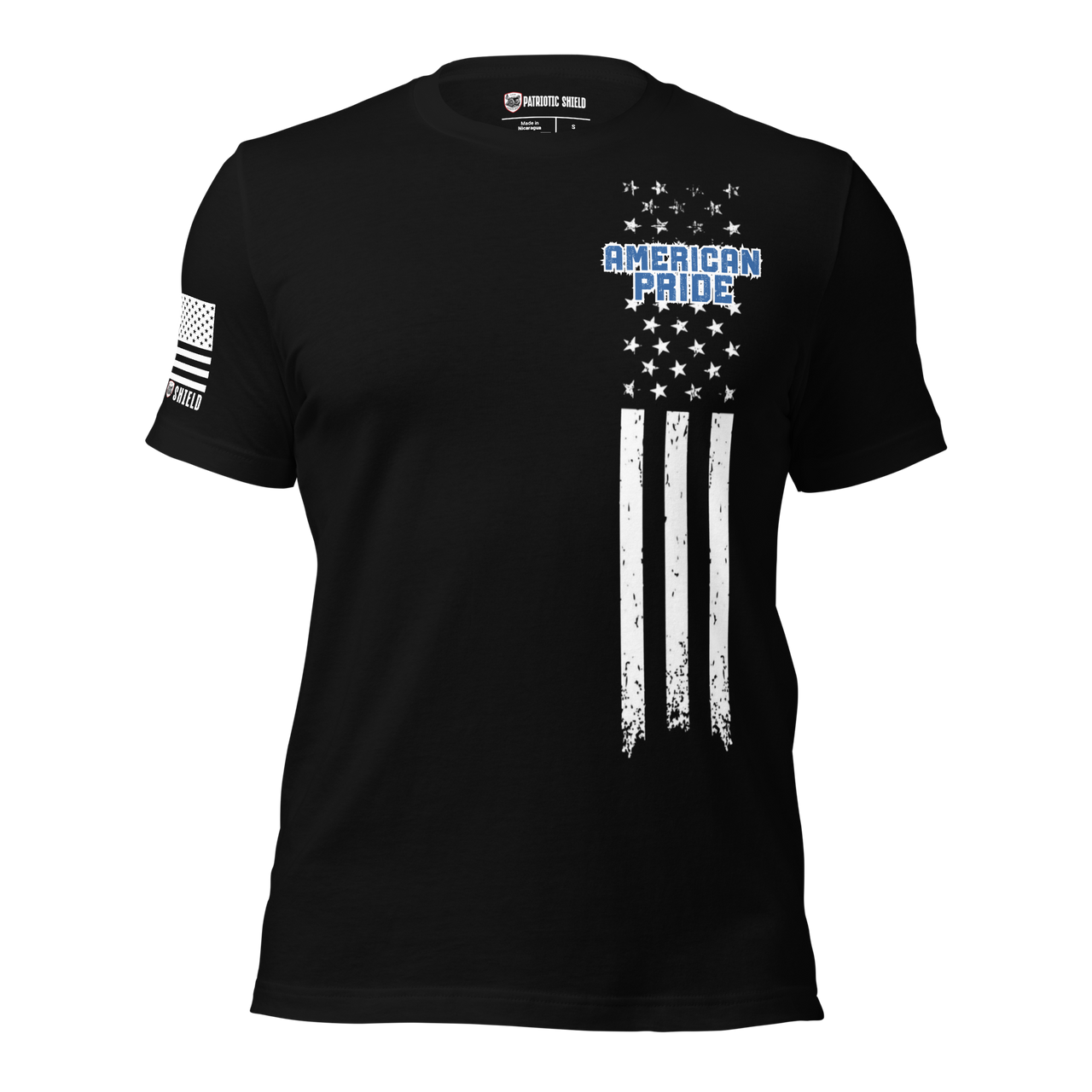 American Pride T-Shirt with distressed flag design. black