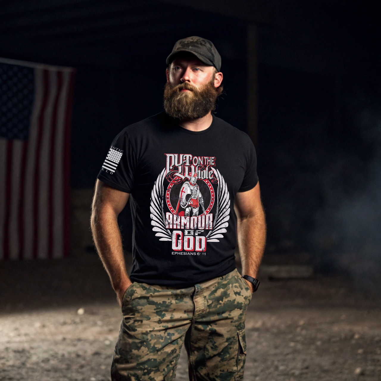 Patriotic Christian T-Shirt – Armor of God for Warriors of Faith