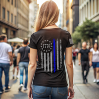 Thumbnail for Women supporting law enforcement in Back the Blue T-shirt. 