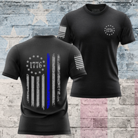 Thumbnail for Back the Blue Women’s T-Shirt with thin blue line flag design