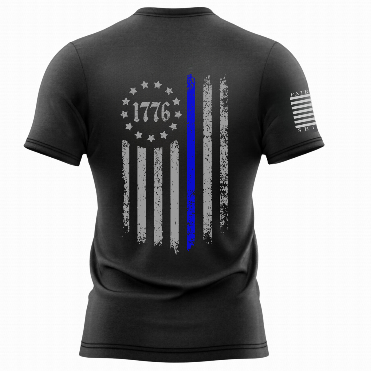 Veteran-family-owned Back the Blue T-shirt for women. Back view