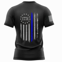 Thumbnail for Veteran-family-owned Back the Blue T-shirt for women. Back view