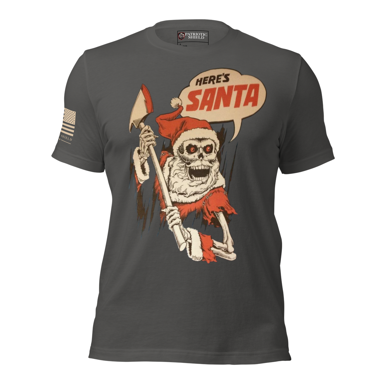 evil santa axe t-shirt for horror fans. asphalt