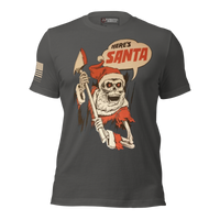 evil santa axe t-shirt for horror fans. asphalt