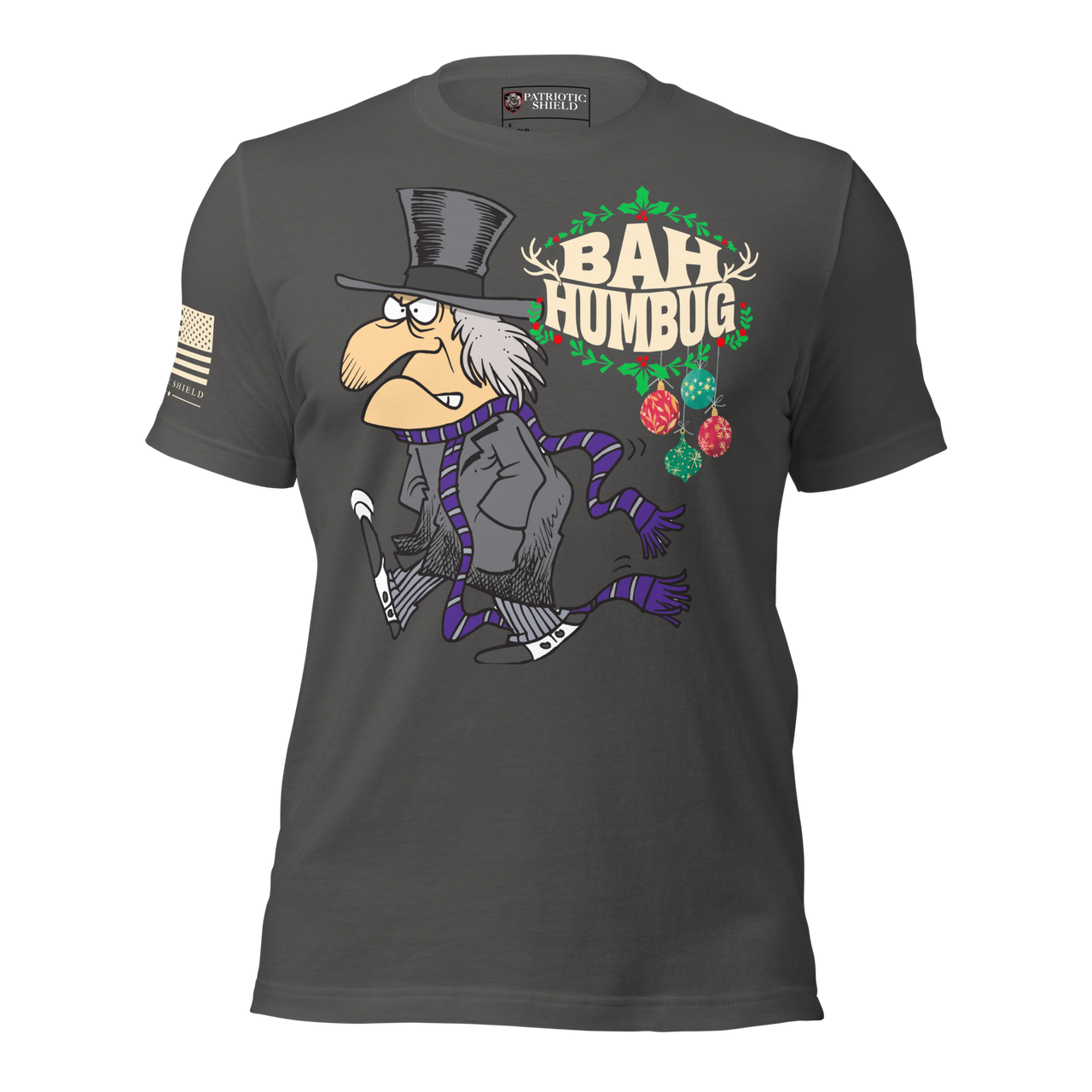 american pride bah humbug holiday t-shirt. asphalt