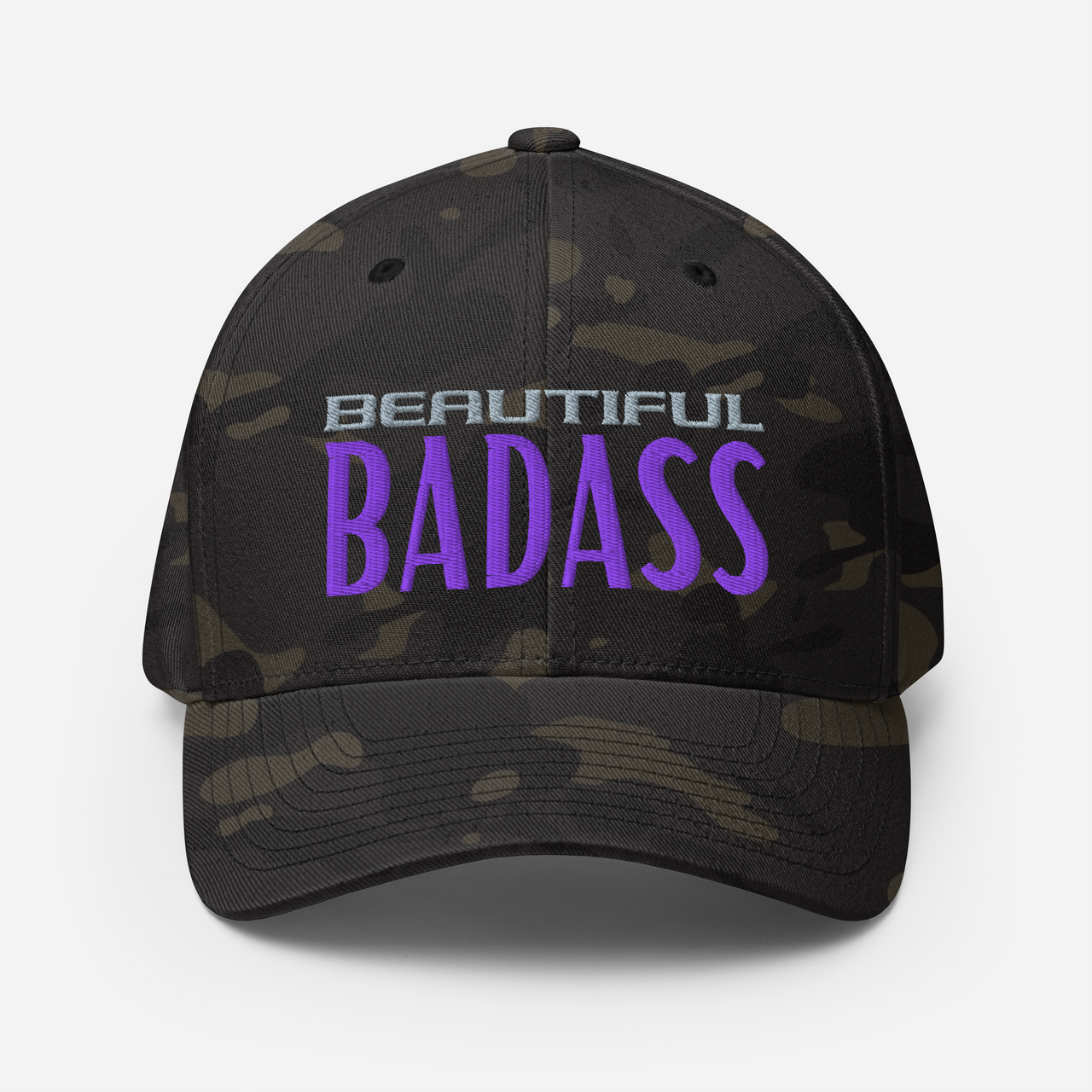 Beautiful Badass Twill Hat Front with  Embroidery. multicam