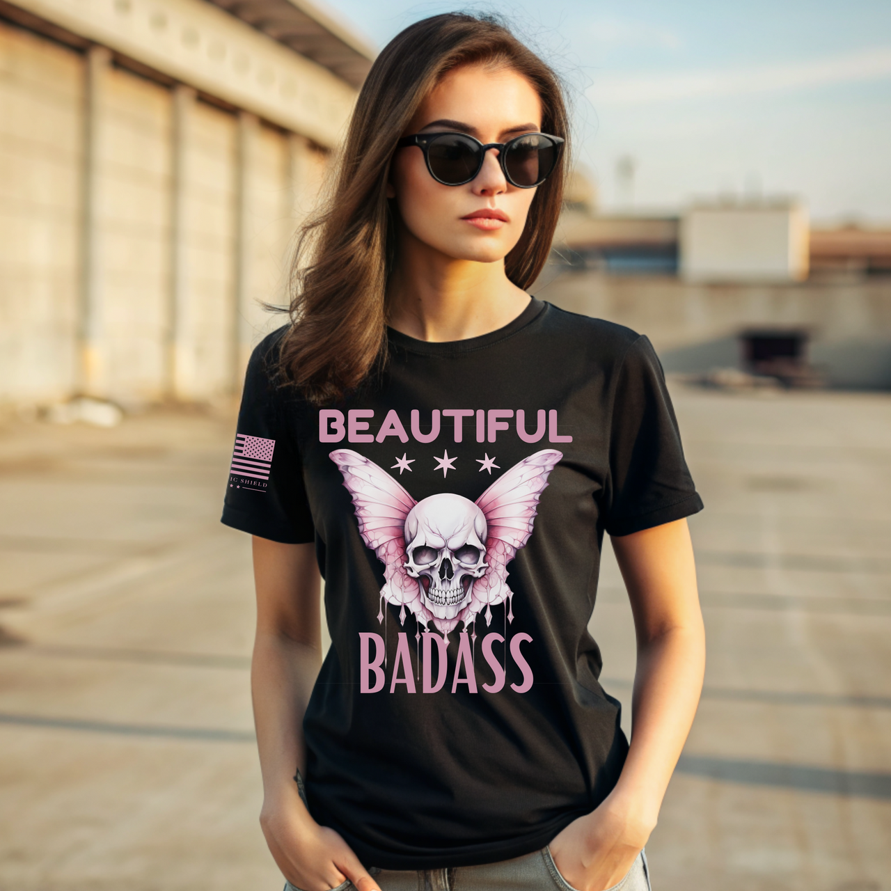 Beautiful Badass Women’s T-Shirt with bold skull design