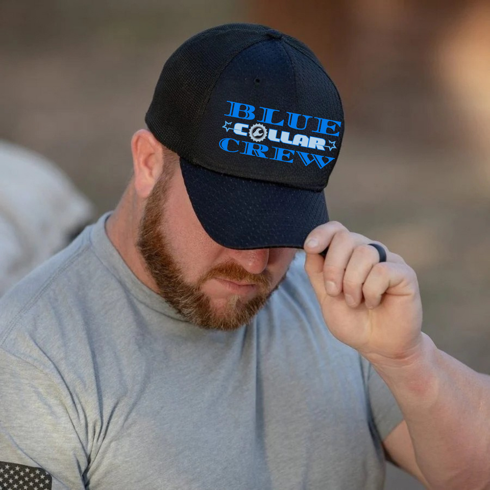 Blue Collar Crew embroidered design – bold American patriotic workwear hat
