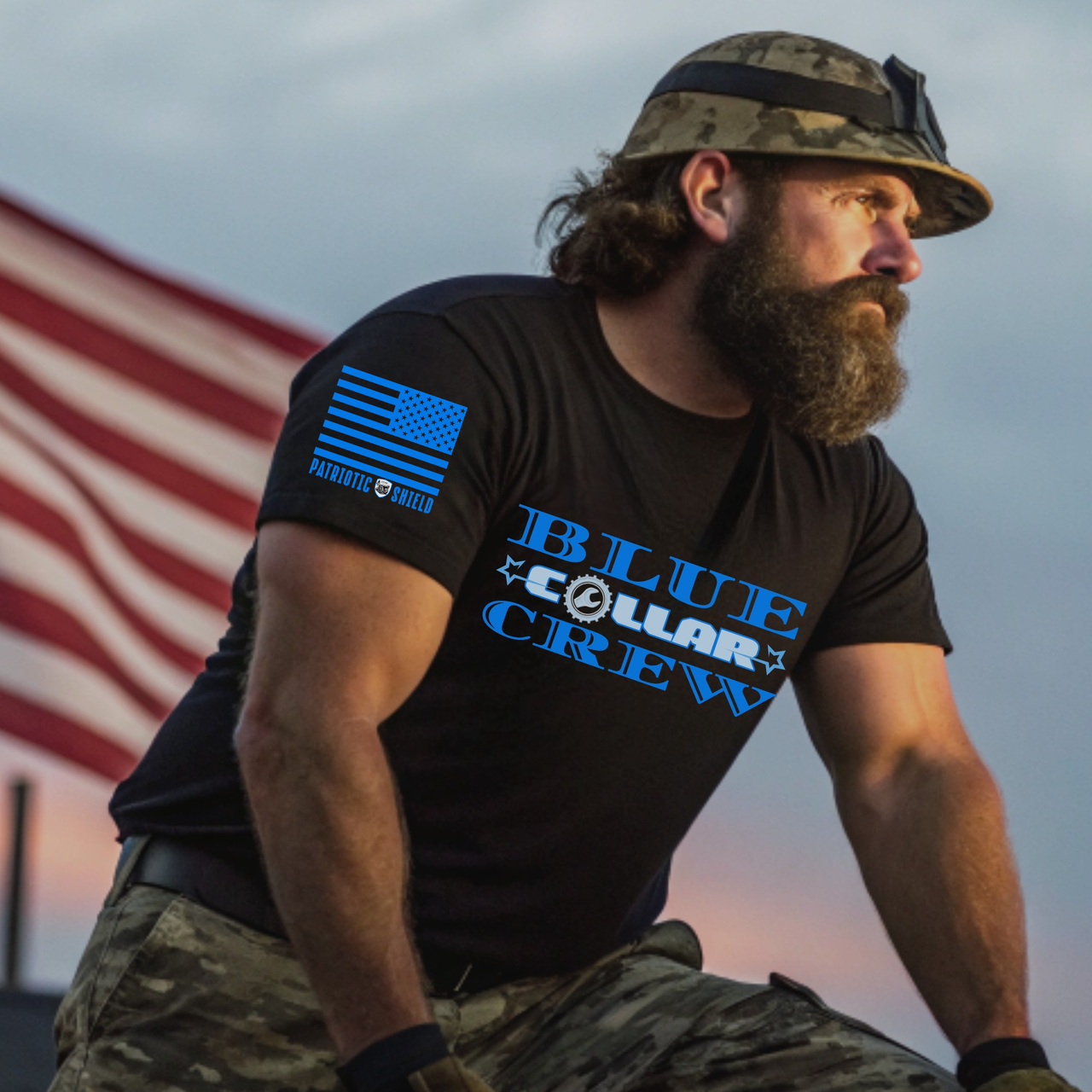 Blue Collar Crew T-Shirt - Celebrating the backbone of America’s patriotic workforce.