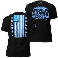 Defiant patriotic Blue Collar Warrior t-shirt honoring U.S. tradesmen and women. black