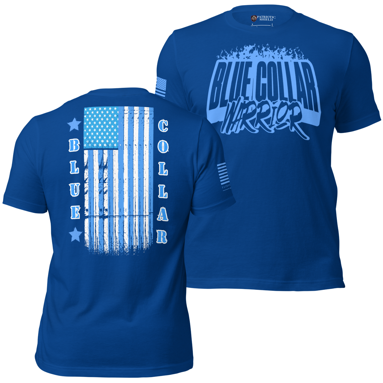 Defiant pro-America shirt for blue collar workers. true royal