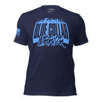 Patriotic blue collar t-shirt honoring hardworking Americans. navy