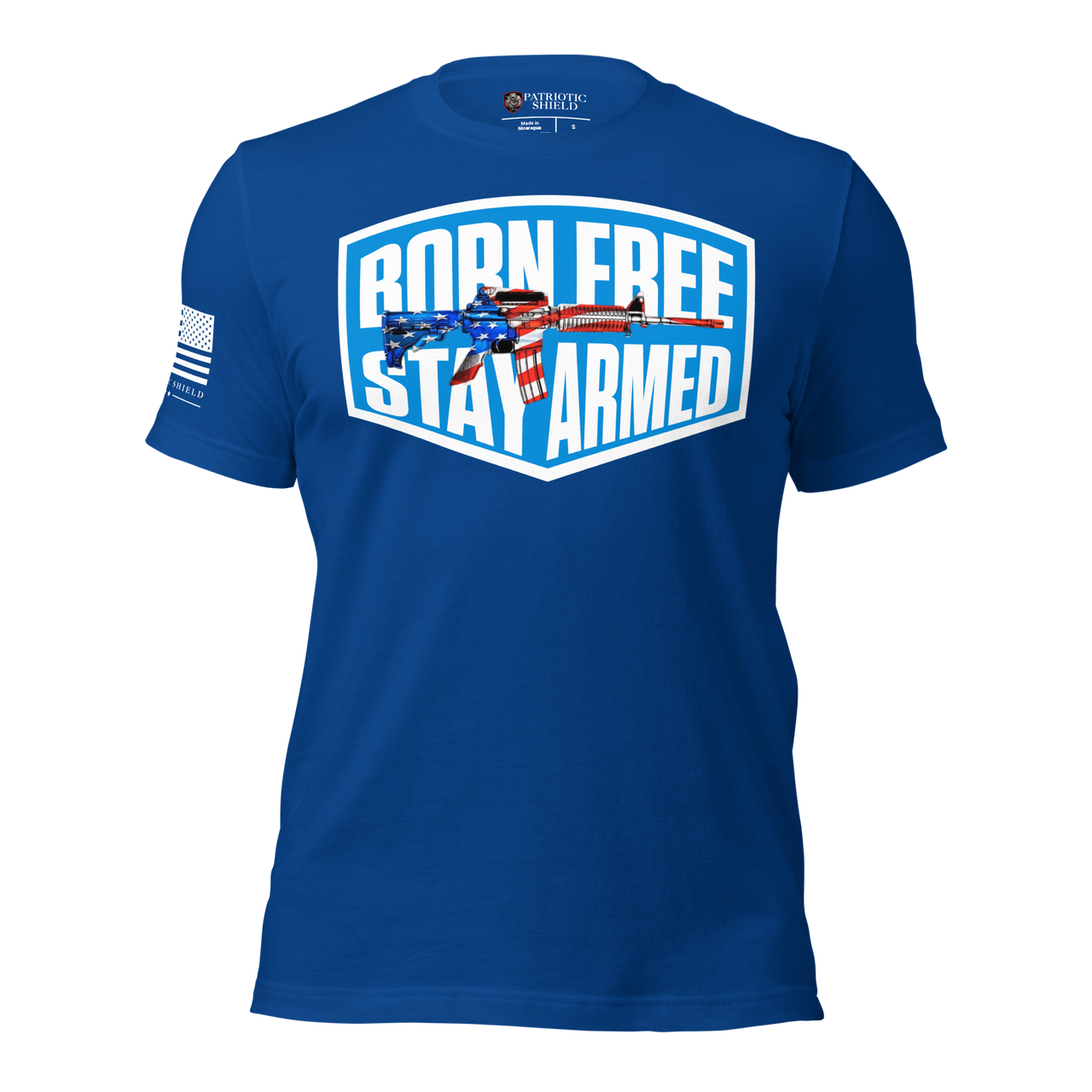 Patriotic Born Free shirt bold American liberty tee. true royal