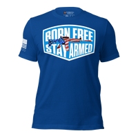 Patriotic Born Free shirt bold American liberty tee. true royal