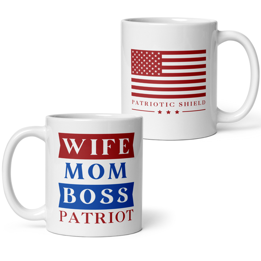 white ceramic coffee cup boss lady for strong American women. 11 oz