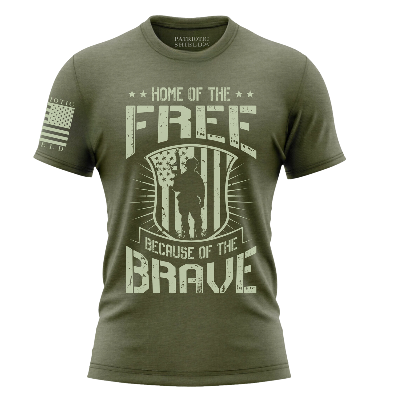 Comfortable Brave Freedom T-Shirt honoring American bravery. Military Green