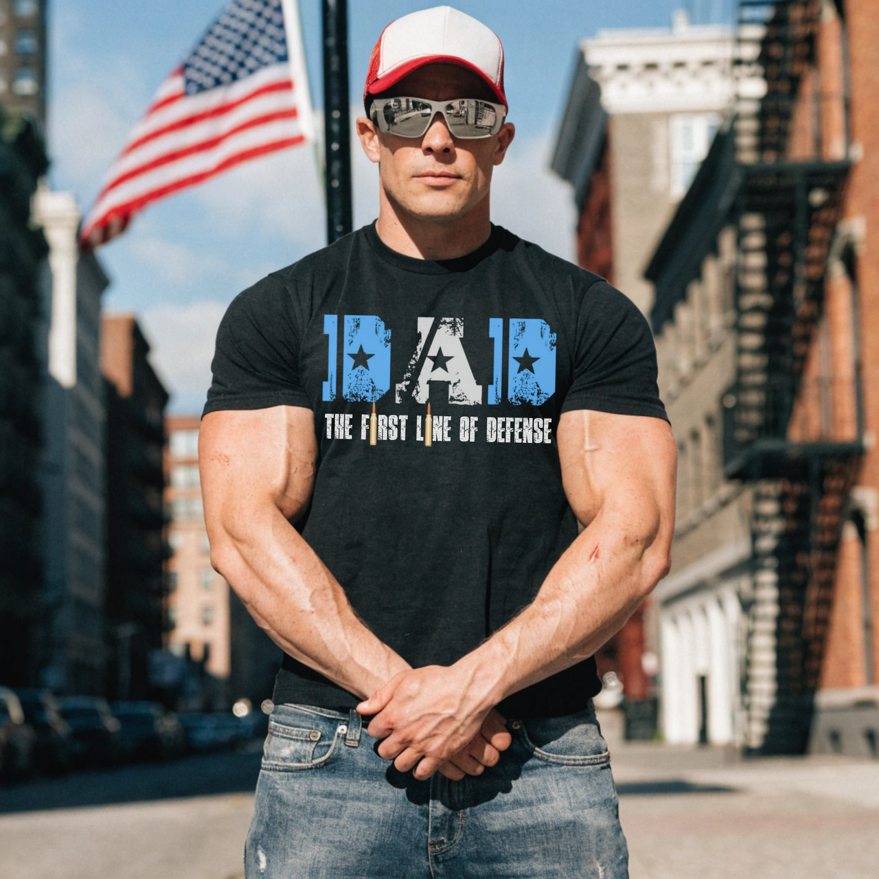 Dad the first line of defense graphic tee