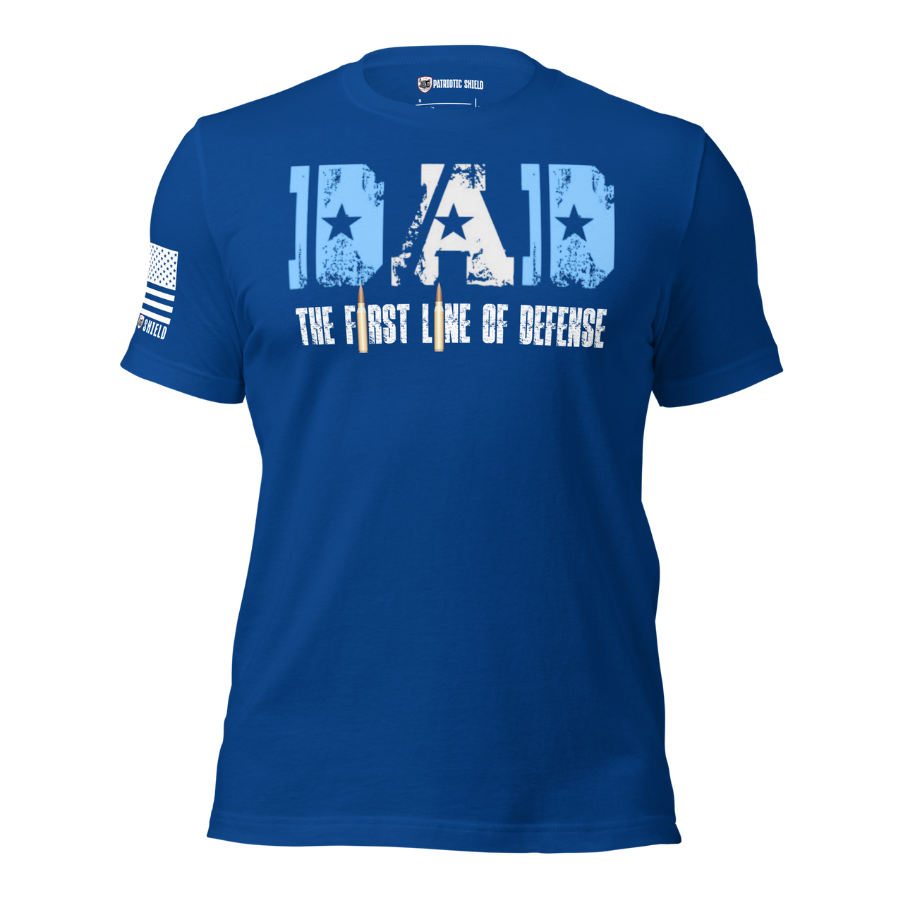 Masculine protector dad graphic t-shirt for american patriots. true royal