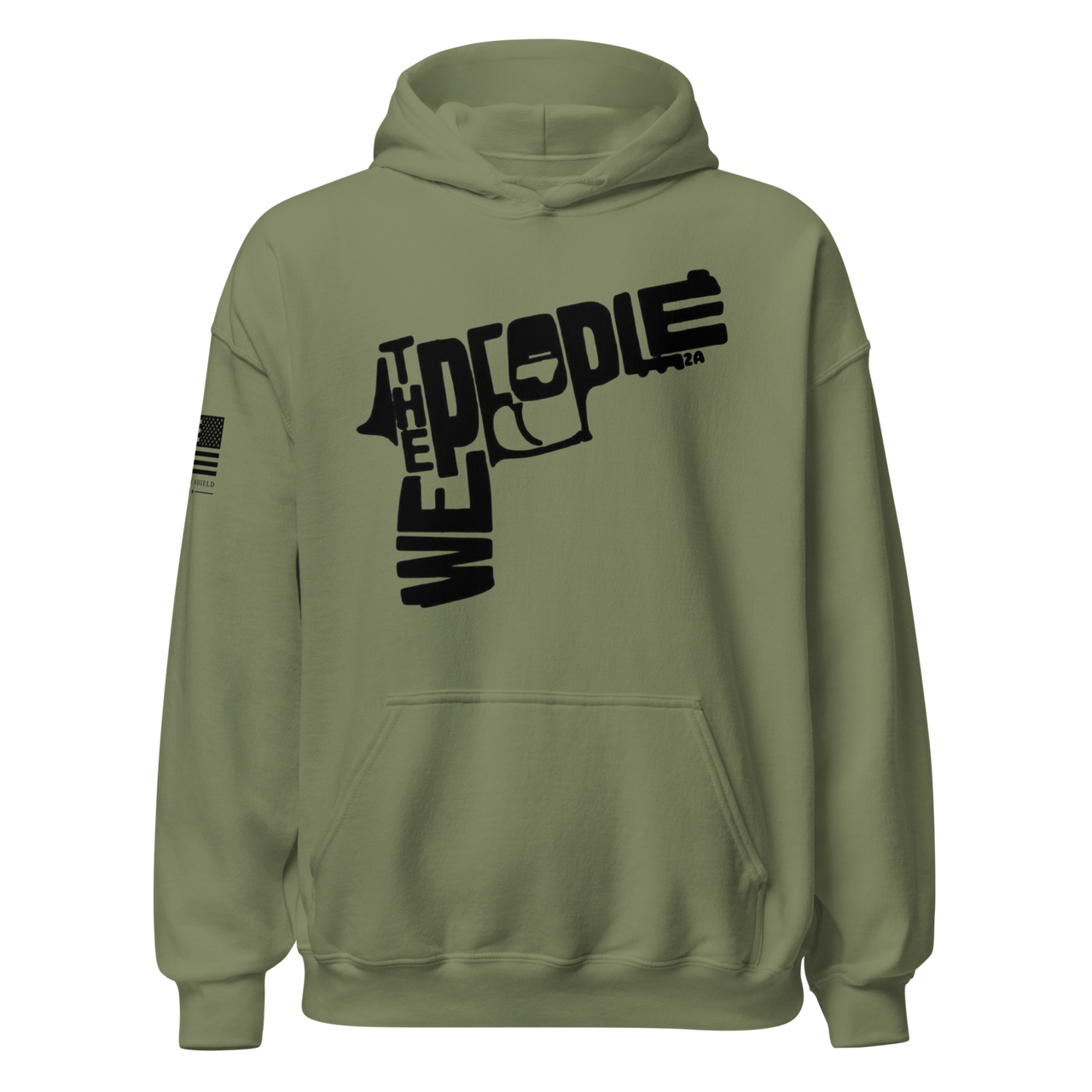 Patriotic Hoodie with We The People Slogan. military green