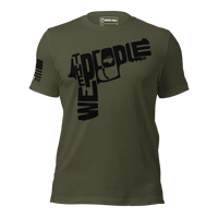 Bold 2A tee featuring We the People in a firearm shape. military green
