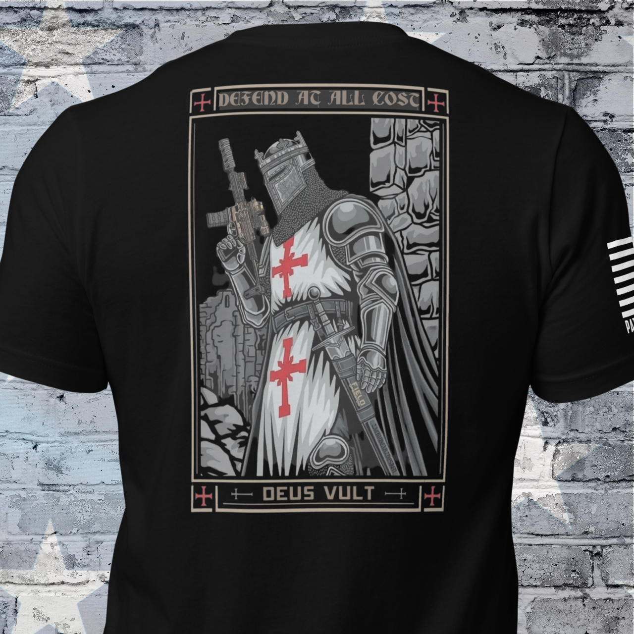 Defend the Legacy crusader knight t-shirt with medieval warrior design