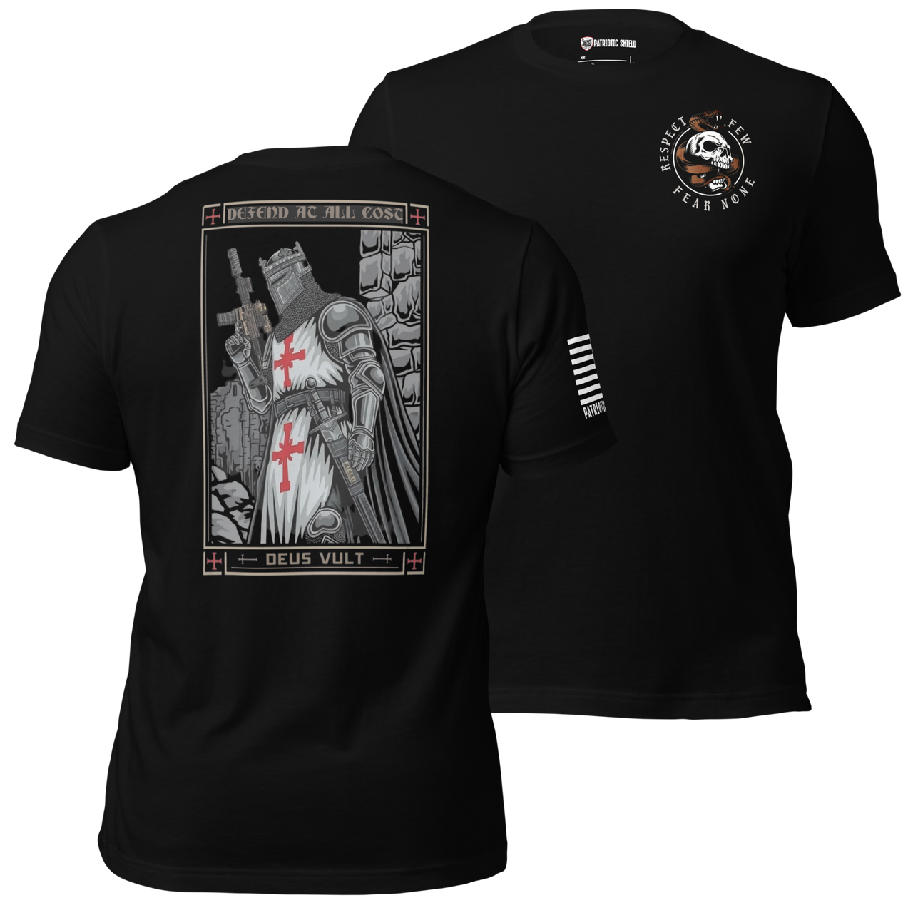 Gritty medieval knight graphic t-shirt for patriotic veterans and first responders. black