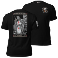 Gritty medieval knight graphic t-shirt for patriotic veterans and first responders. black