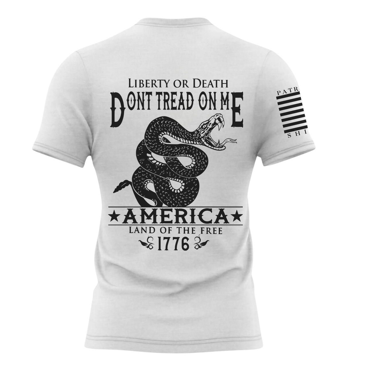 Iconic Don’t Tread on Me T-Shirt representing patriotic pride. white