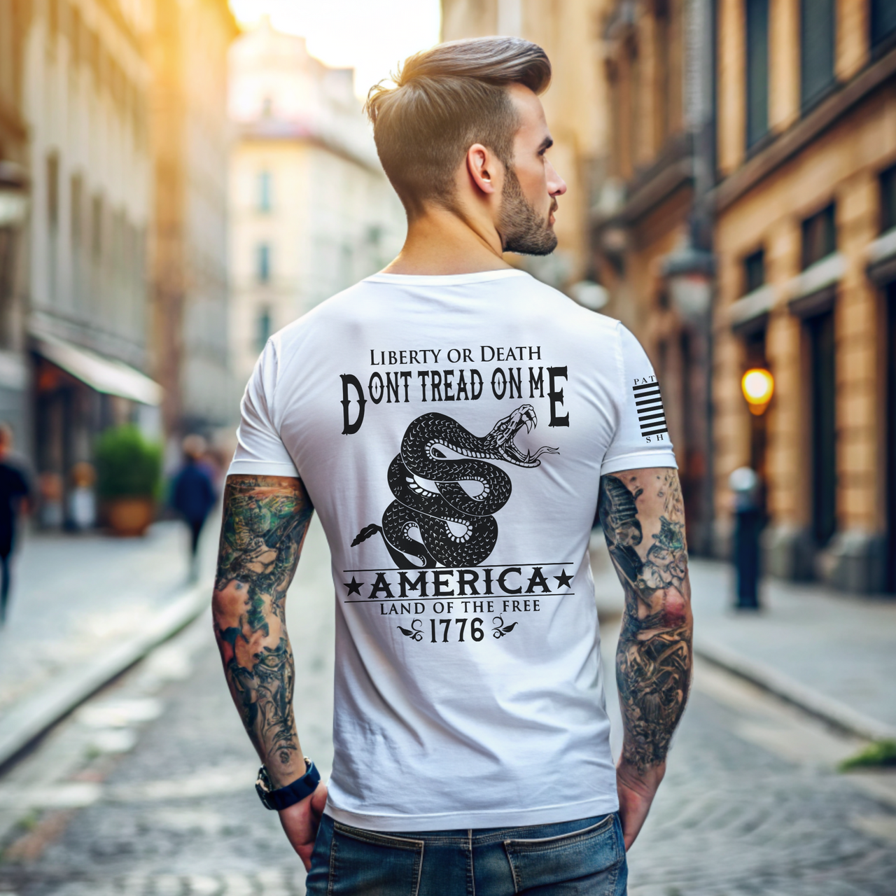 Bold Don’t Tread on Me T-Shirt showcasing American resilience.