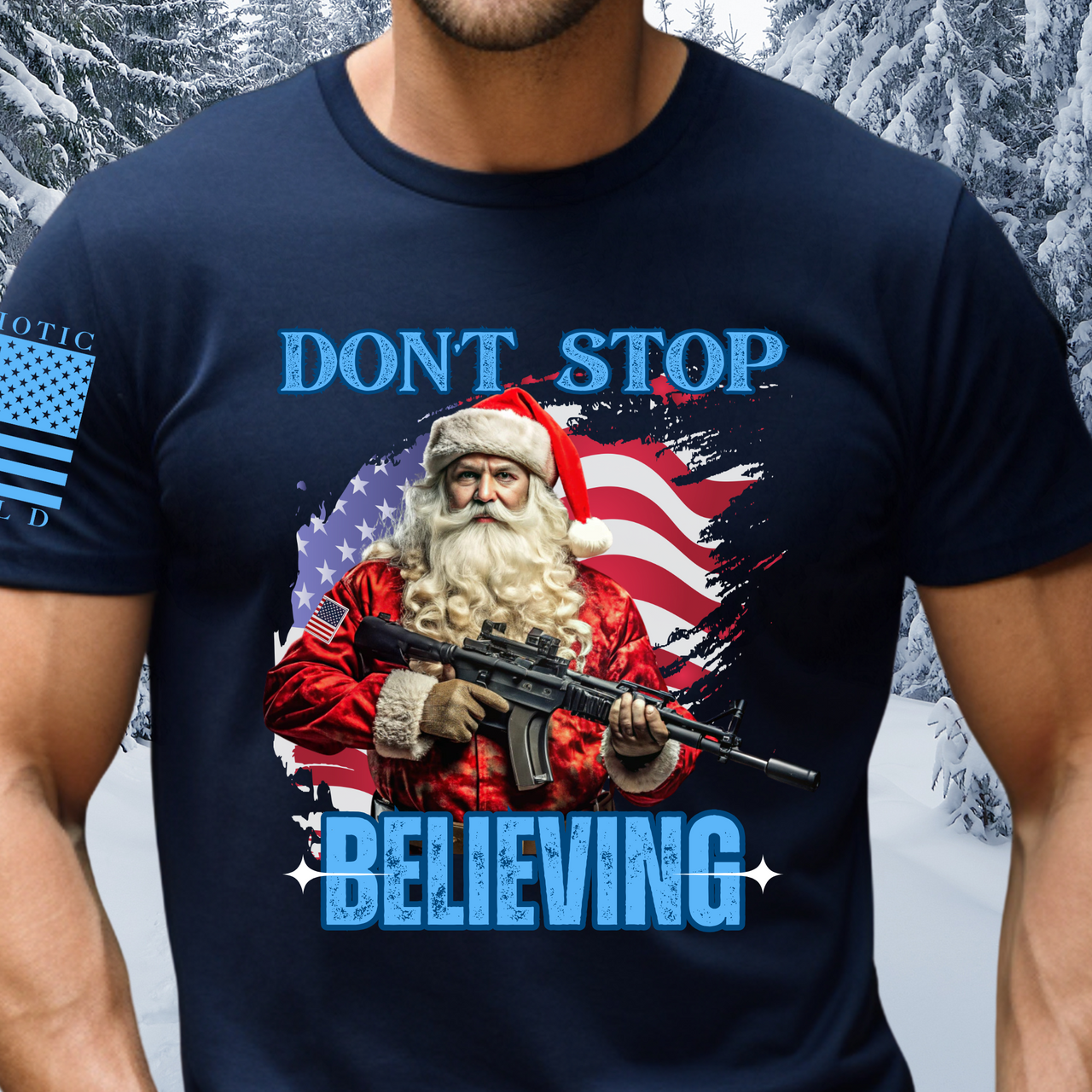 Funny Tactical Christmas Tee – Don’t Stop Believing Santa Design