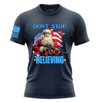 Thumbnail for Santa Armed and Ready Tee – Don’t Stop Believing Holiday Shirt for true patriots. navy