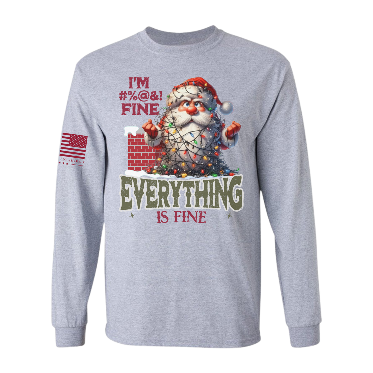 funny-santa-long-sleeve-christmas-shirt-everything-is-fine. sport grey