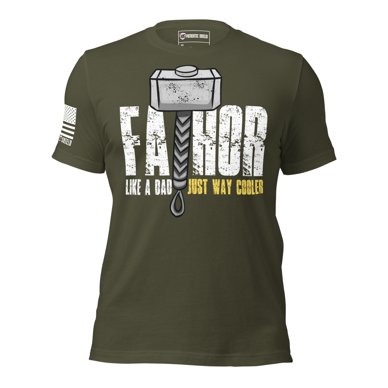 Mighty Dad Shirt – FaThor Superhero Tee for Legendary Fathers who love God, family and liberty. military green