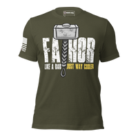 Mighty Dad Shirt – FaThor Superhero Tee for Legendary Fathers who love God, family and liberty. military green