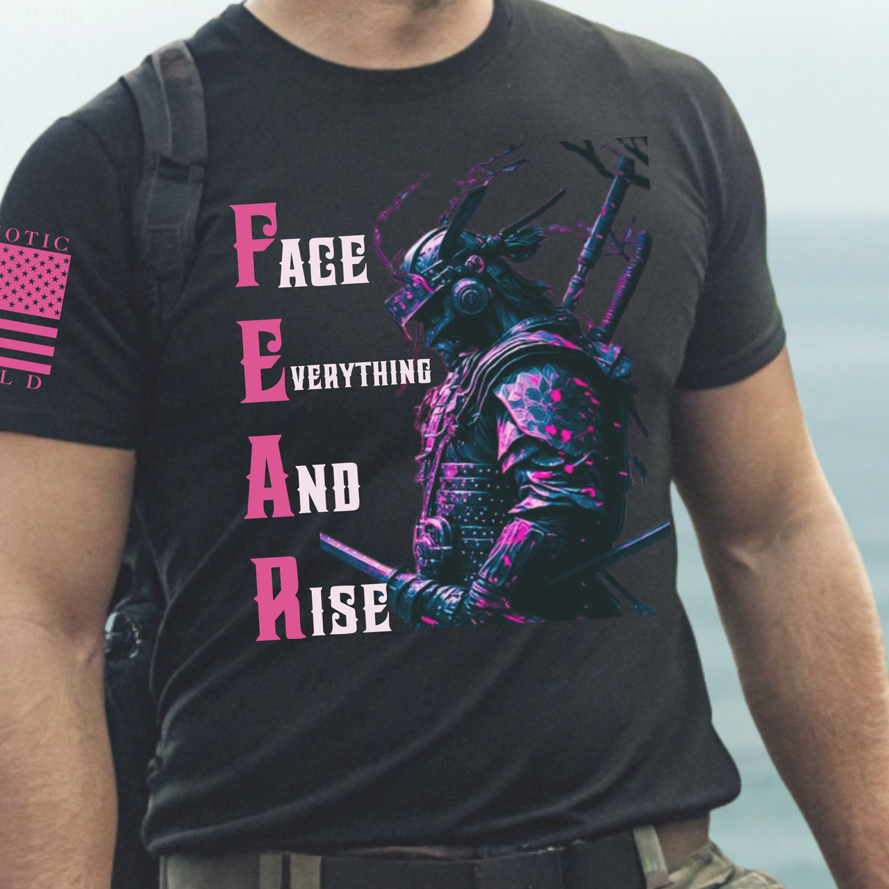 Inspirational Fear: Face Everything and Rise T-Shirt for courageous warriors.