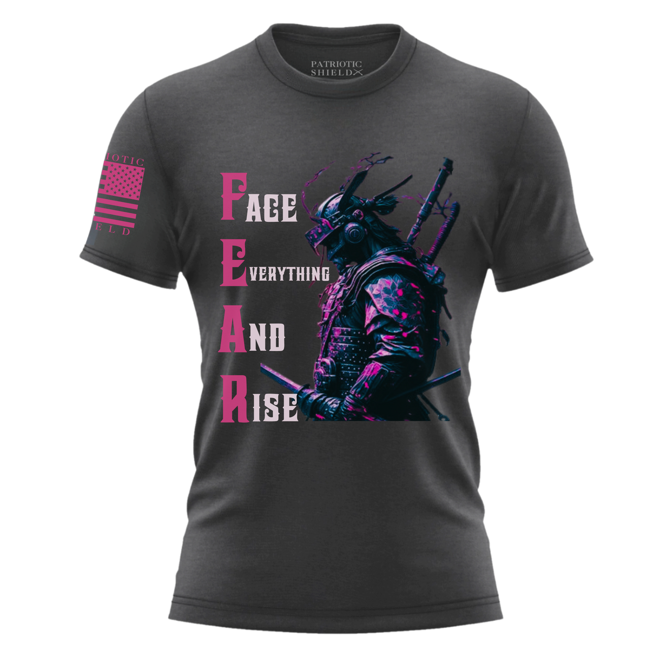 Fear: Face Everything and Rise T-Shirt - Motivational gear for patriotic warriors. Black