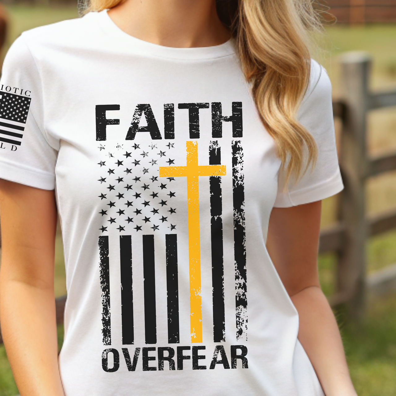 Close-up of Faith Over Fear Christian apparel 