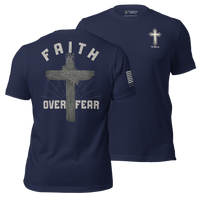 Thumbnail for Faith Over Fear Shirt - Christian Message with American Pride. navy