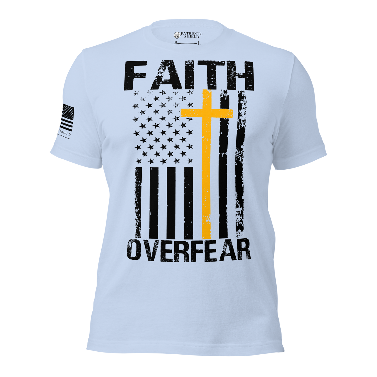 Comfortable and stylish Faith Over Fear T-shirt for women. Baby blue