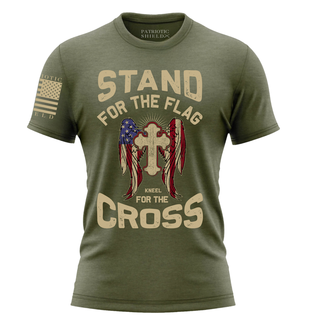 Faithful Servant T-Shirt showcasing belief and patriotism. military green