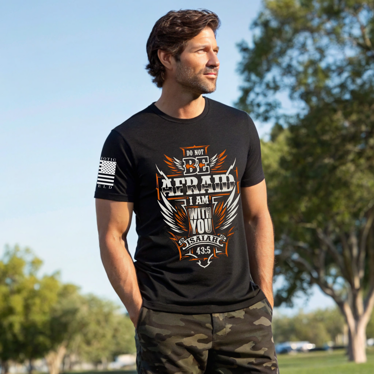 Comfortable Faithful Shield T-Shirt for strong believers of faith.